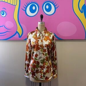 Moschino Jeans White Satin Leaves Blouse NWT